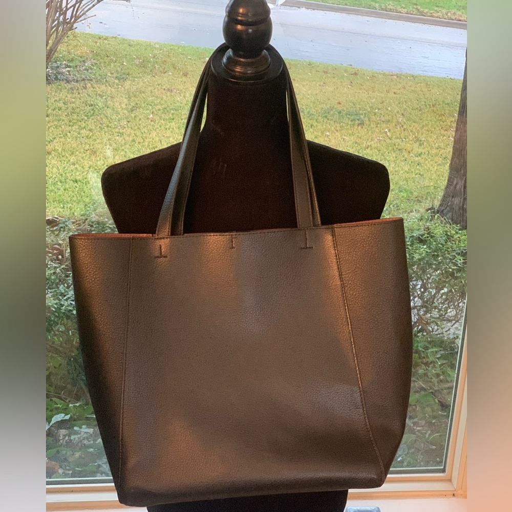 Black Structured Tote Bag Minimalist Large Shoulder Purse Modern Open Top